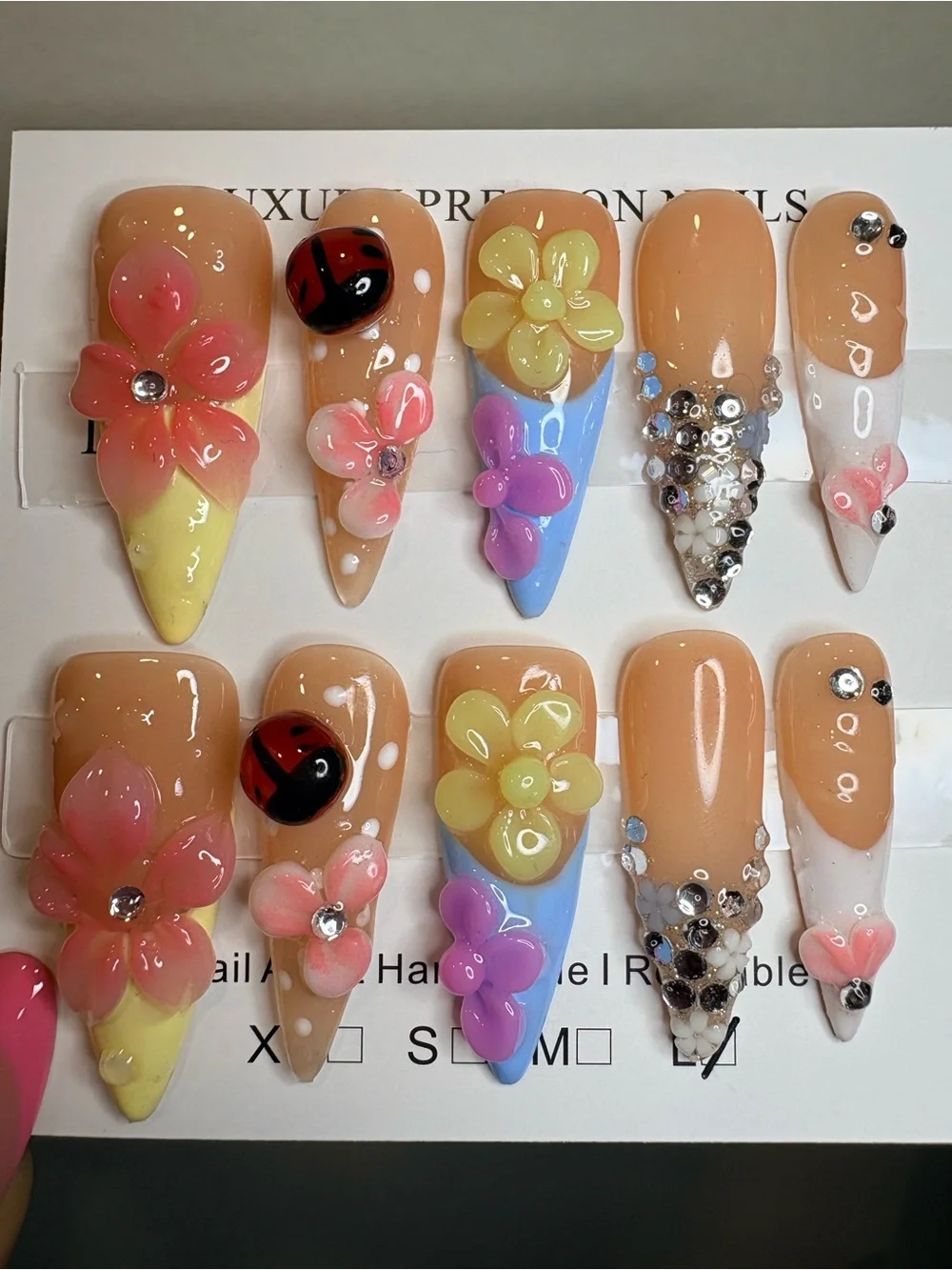 Peach Floral 3D Press-On Nails with Gems
